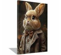 AMXBZC Vintage Animals Wall Art Canvas Print Vintage Rabbit Artwork Modern Artwork -Small Pop Art Wall Decor Pictures Painting -for Bathroom Bedroom(Brown)-80x120cm Framed