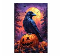 AMXBZC Vintage Canvas Wall Art Forest Pumpkin Crow Aesthetic Poster, Gothic Dark Academia Wall Decor, Creepy Spooky Abandoned Artwork Halloween Pictures(Purple 9)-20x30cm Unframed