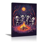 AMXBZC Vintage Canvas Wall Art Fun Skeleton Dance Image Aesthetic Poster, Gothic Dark Academia Wall Decor, Creepy Spooky Abandoned Artwork Halloween Pictures(Yellow)-60x90cm Framed