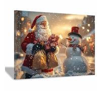 AMXBZC Vintage Winter Christmas Posters Prints Santa Claus Gift Snowman Rustic Wall Art Prints Decor for Living Room Bedroom, Santa Claus Wall Pictures(red)-60x90cm Framed
