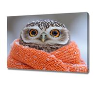 AMXBZC Vintage Winter Wall Art Decor Fun Winter Animals Rustic Snowy Christmas Tree Canvas Print for Bedroom Living Room, Xmas Woodland Wall Artwork Picture(orange)-80x120cm Framed
