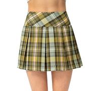 Amxiway Women's Pleated Tennis Skirts with Shorts Mini Plaid Golf Skort High Waisted Skorts Athletic Workout Skater Skirt, Yellow Plaid, M