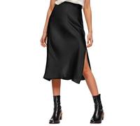 Amy Babe Womens Satin Silk High Waist Slit Midi Skirt Elastic Waistband Midi Skirts for Women, Black, S