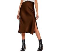 Amy Babe Womens Satin Silk High Waist Slit Midi Skirt Elastic Waistband Midi Skirts for Women, Chocolate, S