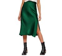 Amy Babe Womens Satin Silk High Waist Slit Midi Skirt Elastic Waistband Midi Skirts for Women, Darkgreen, XXL