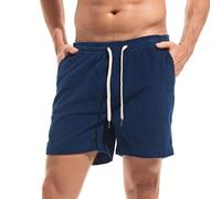 Amy Coulee Cord Shorts Men's Cotton 5.5 Inch Corduroy Trousers Short Elastic Waist Drawstring Short Trousers Cord Leisure Shorts Summer with Pockets, dark blue, S
