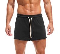 Amy Coulee Mens 3 Inch Gym Shorts Cotton Running Bodybuilding Sports Shorts with Pockets (Black, L)
