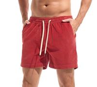 Amy Coulee Mens 5.5 Inch Corduroy Shorts with Pockets（Red, S