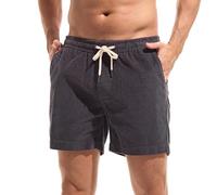 AMY COULEE Mens Corduroy Shorts 5.5" Elastic Waist Pull On Shorts Street Beach Short Pants with Pockets, Dark Gray, Large