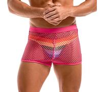 Amy Coulee Mens Fishnet Boxers Sexy Mesh Boxer Briefs Low Waist See Through Shorts Lounge Pajama Underwear Trunks (Pink, M)
