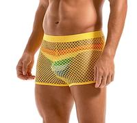 Amy Coulee Mens Fishnet Boxers Sexy Mesh Boxer Briefs Low Waist See Through Shorts Lounge Pajama Underwear Trunks (Yellow, S)
