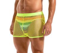 Amy Coulee Mens Fishnet Boxers Sexy Mesh Boxer Briefs Low Waist See Through Shorts Lounge Pajama Underwear Trunks (Green, S)