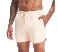 Amy Coulee Mens Gym Shorts 5 Inch Cotton Running Casual Sports Shorts with Pockets (Khaki, L)