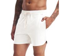 Amy Coulee Mens Gym Shorts 5 Inch Cotton Running Casual Sports Shorts with Pockets (White, S)