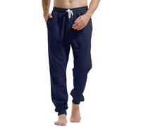 Amy Coulee Mens Joggers Bottoms Cotton Running Tracksuit Bottoms Cuffed Sweatpants Casual Gym Trousers with Pockets Drawstring (Navy, L)