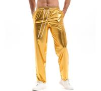 AMY COULEE Mens Metallic Disco Pants - Holographic Sparkly with Drawstring Pockets, Gold, Medium