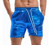 Amy Coulee Mens Metallic Shorts 5 Inch Rave Hot Pants Shiny Sparkly Shorts with Pockets (Blue, S)