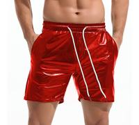 Amy Coulee Mens Metallic Shorts 5 Inch Rave Hot Pants Shiny Sparkly Shorts with Pockets (Red, S)