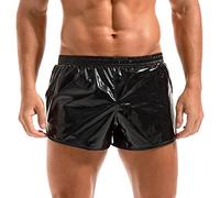 Amy Coulee Mens Metallic Shorts Rave Shiny Hot Pants Sparkly Sexy Boxer Shorts with Pockets (Black, L)