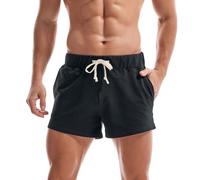 AMY COULEE Mens Running Shorts 3 inch Training Workout Gym Shorts Cotton Casual Sweat Shorts with Pockets, Black, Large