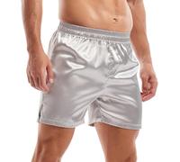 Amy Coulee Mens Satin Boxer Shorts 5 Inch Silky Pyjamas Shorts Lightweight Sleeping Shorts (Gray, L)