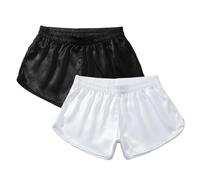Amy Coulee Mens Silky Satin Split Side Boxer Shorts(Black+White, L)