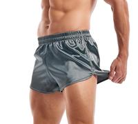Amy Coulee Mens Silky Satin Split Side Boxer Shorts(Dark Gray, L)