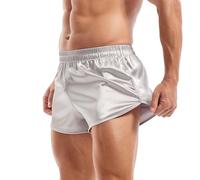 Amy Coulee Mens Silky Satin Split Side Boxer Shorts(Gray, XL)