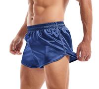 Amy Coulee Mens Silky Satin Split Side Boxer Shorts(Navy Blue, M)