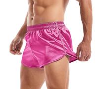 Amy Coulee Mens Silky Satin Split Side Boxer Shorts(Pink, S)