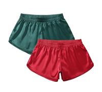 Amy Coulee Mens Silky Satin Split Side Boxer Shorts(Red+Green, M)