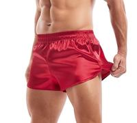 Amy Coulee Mens Silky Satin Split Side Boxer Shorts(Red, M)