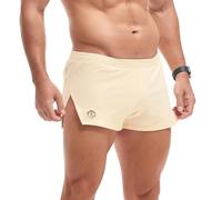 Amy Coulee Mens Split Side Shorts Gym Workout Shorts Bodybuilding Cotton Lounge Sports Shorts (M, Khaki)