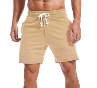 Amy Coulee Mens Sweat Shorts 5.5 Inch Workout Drawstring Cotton Casual with Pockets (L, Khaki)