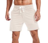 Amy Coulee Mens Sweat Shorts 5.5 Inch Workout Drawstring Cotton Casual with Pockets (S, White)