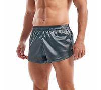 Amy Coulee Satin Shorts for Men, Silky Lightweight Sleep Shorts, 3 Inch Rounded Hem Pyjama Bottoms (Dark Gray,L)