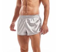 Amy Coulee Satin Shorts for Men, Silky Lightweight Sleep Shorts, 3 Inch Rounded Hem Pyjama Bottoms (Gray,XL)