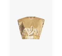 Amy Lynn Womens Gold Leopard Metallic Woven Top Xl