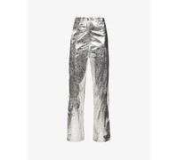 Amy Lynn Womens Silver Lupe Metallic High-rise Straight-leg Faux-leather Trousers Xl