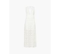 Amy Lynn Womens White Crochet-pattern Halterneck Cotton Midi Dress 10