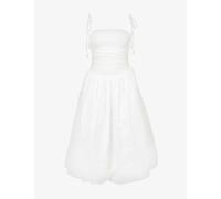 Amy Lynn Womens White Pufball Ruched Stretch-cotton Midi Dress Xs