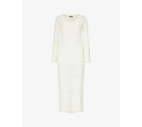 Amy Lynn Womens White V-neck Semi-sheer Knitted Midi Dress S
