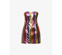 Amy Lynn Womensrainbow Striped Sweetheart-neckline Faux-leather Mini Dress Xs