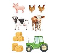 Amy Rose's Kitchen Edible Print A4 Sheet Farm Animals Tractor Cake Topper Decorations Icing Paper Uncut, Farmer - Cows, Pigs, Horses, Hay