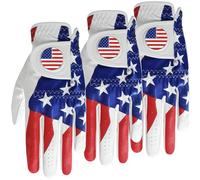 Amy Sport Golf Gloves Men Right Handed Golfer Left Hand Leather with Ball Marker Value 3 Pack, Color Leather Glove All Weather Grip Comfortable, Fit Size Small Medium Large XL (USA Flag, Small, Left)