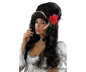 Amy Winehouse Beehive Wig With Red Rose Fancy Dress Costume Accessory