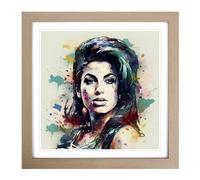 Amy Winehouse Digital Art Framed Print | 18x18 Inch Oak Framed Wall Art | Ready to Hang | Modern Nature Picture | Living Room Bedroom Lounge Office