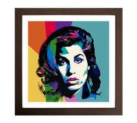 Amy Winehouse Pop Art Framed Print | 18x18 Inch Walnut Framed Wall Art | Ready to Hang | Pop Art Nature Picture | Living Room Bedroom Lounge Office