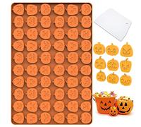 Amyandone Mini Pumpkin Silicone Mold, 60 Cavities Jack O Lantern Shape Halloween Molds for Chocolate/Candy/Gummy, Food Grade Pumpkin Molds for Homemade Snack Biscuits/Halloween Decor (with a Scraper)