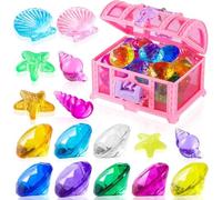 Amyang 28 Pcs Colorful Diving Gem Pool Toys Set with Treasure Pirate Box Swimming Underwater Toy for Pool Use Treasures Sets (Multicolor 30-40mm)